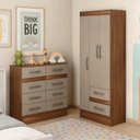 Ver imagem 1 de Quarto Infantil com Cômoda 8 Gavetas e Guarda-Roupa 3 Portas e 2 Gavetas Ninho Marrom/Castanho/Off White