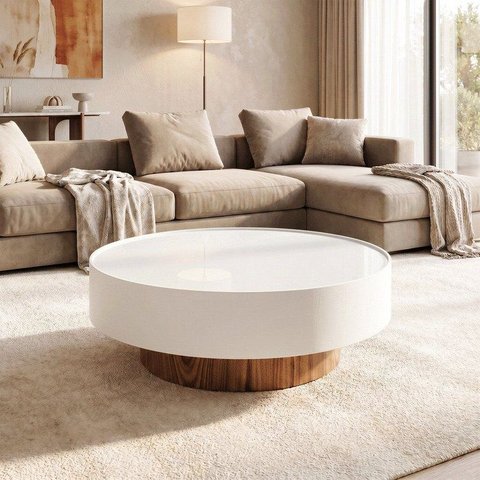 Mesa de Centro 60cm Off White com Vidro Off White