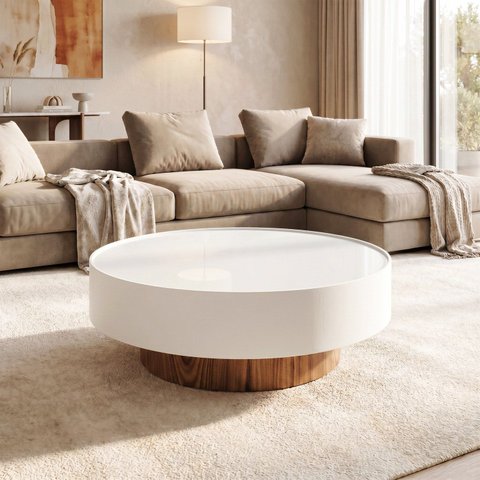 Mesa de Centro 60cm Off White com Vidro Off White Aurora
