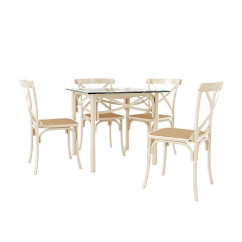 Conjunto Katrina Off White 4 Cadeiras Tampo de Madeira Quadrado 90 Cm Asturias