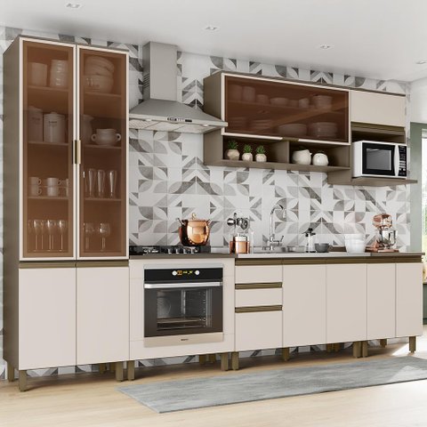 Cozinha Modulada Évelin 11 Portas 2 Gavetas Henn - Duna/Cristal