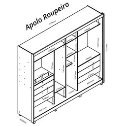 Guarda Roupa Casal 2 Portas de Correr Espelho Apolo 100% MDF - 5