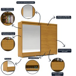 Guarda Roupa Casal 2 Portas de Correr Espelho Apolo 100% MDF - 18