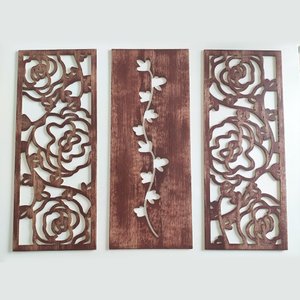 Kit Trio de Quadros Floral Rosas Vazadas em MDF Decoração, Moderna, Atemporal, Apartamento Up Art Pe