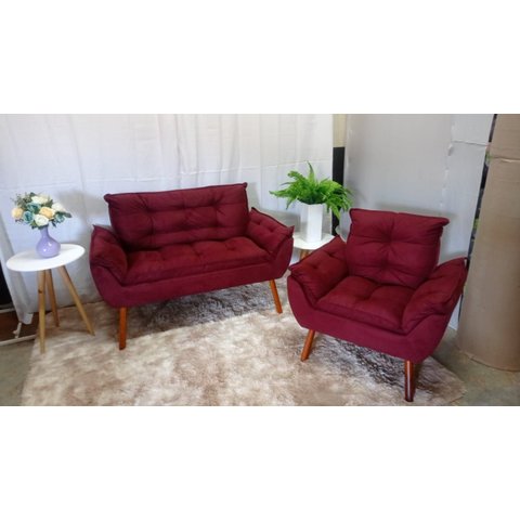 Kit 01 Namoradeira Opala + 01 Poltrona Opala Suede Bordô- Pandora Decor