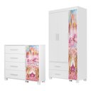Ver imagem 1 de Guarda Roupa Infantil 3 Portas 2 Gavetas e Comoda 4 Gavetas 1 Porta Mdf Livia Carruagem Decmade