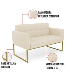 Sofá Namoradeira Elisa Linho Bege A19 Base Metálica Industrial Dourada - D'Rossi - 6