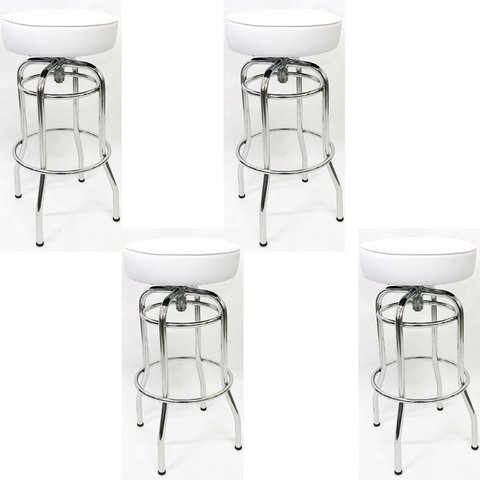Kit 4 Banquetas Bar Alta Giratória Cromada Assento Branco - Poltronas do Sul