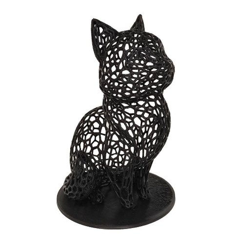 Gato Sentado 18 Cm Vazado 3d Enfeite Preto