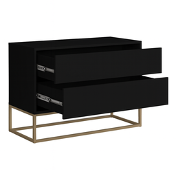 Mesa de Cabeceira Moderna para Quarto Lateral Apoio Cama Casal Eros 60cm 2 Gavetas Pés Ferro Dourado - 2