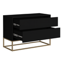 Ver imagem 2 de Mesa de Cabeceira Moderna para Quarto Lateral Apoio Cama Casal Eros 60cm 2 Gavetas Pés Ferro Dourado