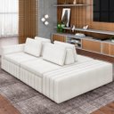 Ver imagem 2 de Sofá Ilha e Puff Sala Living 245cm Siesta M22 Bouclê Bege Claro - Mpozenato