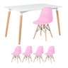 KIT - Mesa de jantar retangular Eames 80 x 120 cm branco + 4 cadeiras Eiffel DSW Rosa claro - 1