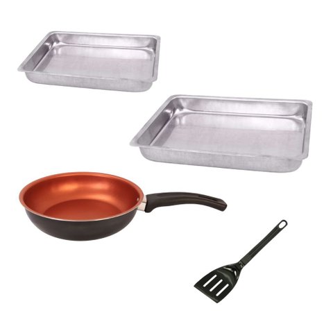 Kit Cozinha Alumínio - 1 Forma Retangular N1 - 1 Forma Retangular N2 + Frigideira 20cm Antiaderente