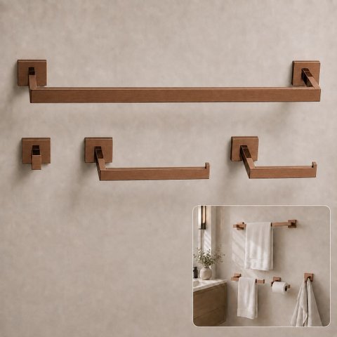 Kit Acessório 4 Peças Rose Gold Escovado Aço Inox 304 Goldenx