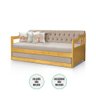 Sofá Cama Dublin Estofado Capitonê Veludo Bege Madeira com Cama Auxiliar - Imbuia - 5