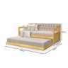 Sofá Cama Dublin Estofado Capitonê Veludo Bege Madeira com Cama Auxiliar - Imbuia - 3