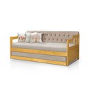 Ver imagem 6 de Sofá Cama Dublin Estofado Capitonê Veludo Bege Madeira com Cama Auxiliar - Imbuia