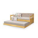 Ver imagem 2 de Sofá Cama Dublin Estofado Capitonê Veludo Bege Madeira com Cama Auxiliar - Imbuia