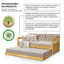 Ver imagem 4 de Sofá Cama Dublin Estofado Capitonê Veludo Bege Madeira com Cama Auxiliar - Imbuia