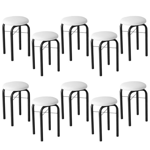 Kit 10 Banquetas Baixas para Cozinha em Aço Manu Sintético I01 Preto/Branco - Mpozenato