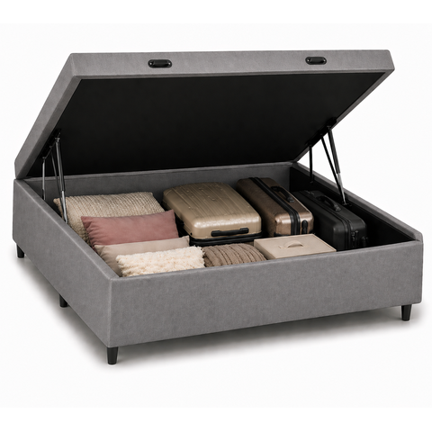 Base Box Baú Casal 138x188 Suede Cinza