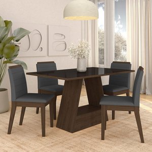 Mesa com 4 Cadeiras Nápoles 1,36 Imbuia/preto/cinza - Móveis Arapongas Imbuia/preto/suede Cinza