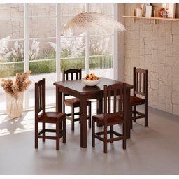 Mesa de Jantar Safira 88x88 com 4 Cadeiras Diamante Estofado Marrom:castanho - 1