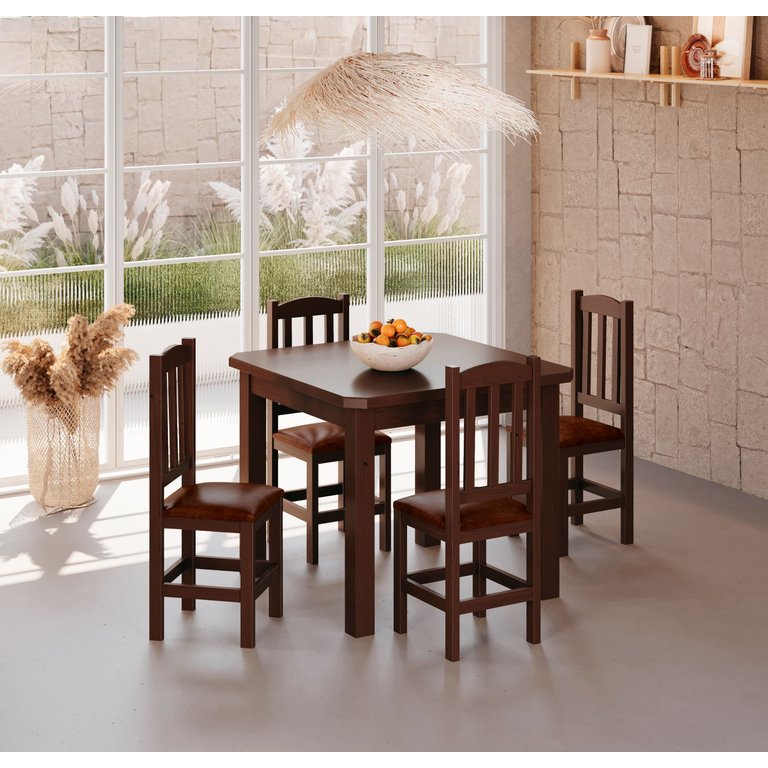 Mesa de Jantar Safira 88x88 com 4 Cadeiras Diamante Estofado Marrom:castanho Mesa de Jantar Safira 88x88 com 4 Cadeiras Diamante Estofado Marrom:castanho