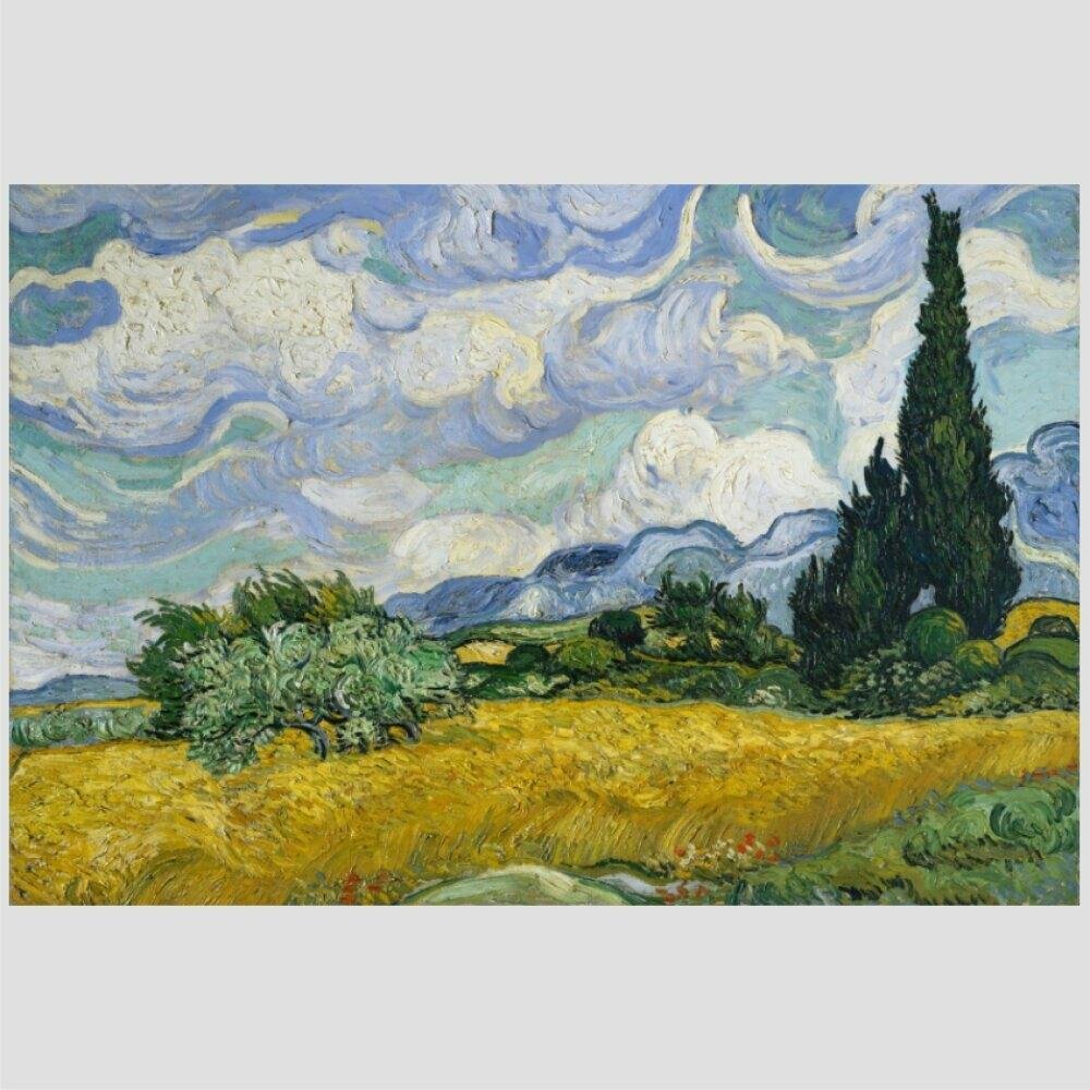 Quadro Van Gogh Campo De Trigo Com Cipreste Tela No Chassi 95X63Cm - 2