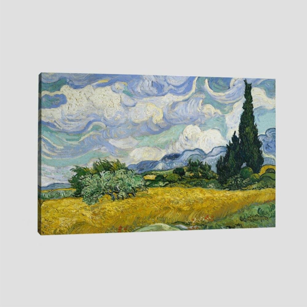 Quadro Van Gogh Campo De Trigo Com Cipreste Tela No Chassi 95X63Cm - 1