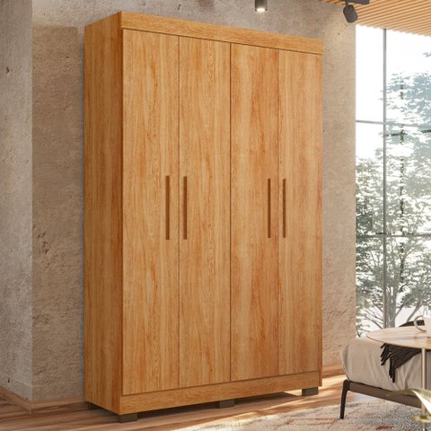 Guarda Roupa Solteiro 4 Portas 3 Gavetas Flórida 100% MDF Marrom/Amadeirado