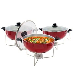 Kit 3 Rechaud Vermelho a Álcool com Tampa de Vidro 6,5l - 1