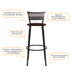 Banqueta Alta para Cozinha Junco Degradê Bancada Bistrô Balcão Ilhas Área Gourmet Piscina - 4