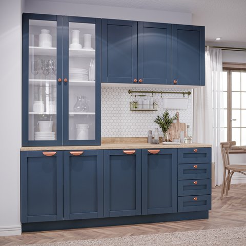 Cozinha Modulada Compacta 4 Peças com Armário Aéreo 2 Portas Vidro Arizona CabeCasa MadeiraOriginals