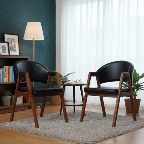 Kit 2 Cadeiras Sala de Jantar Premium com Braço Madeira Maciça Movellu Home