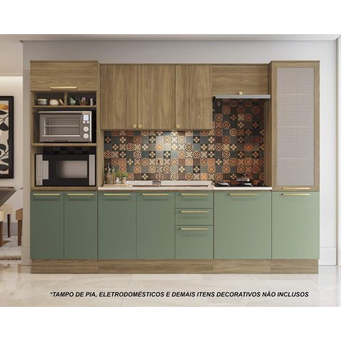 Armário de Cozinha Modulada Completa Reta 7 Peças 3,00m 305 Botanic Kappesberg