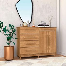 Cômoda Sapateira Sírius 122cm 2 Portas 5 Gavetas Nature - Vila Rica - 3