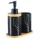 Ver imagem 4 de Kit Lavabo Banheiro Bambu Porta Sabonete Líquido Escova 887