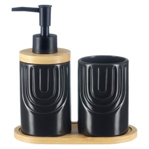 Kit Lavabo Banheiro Bambu Porta Sabonete Líquido Escova 887