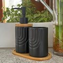 Ver imagem 2 de Kit Lavabo Banheiro Bambu Porta Sabonete Líquido Escova 887