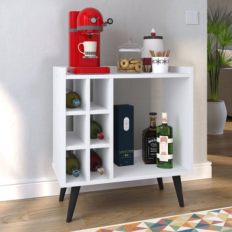 Aparador Buffet Cantinho do Café com Adega para Garrafas Retrô Baden - Branco