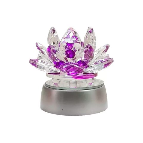 Enfeite Escultura de Vidro Flor de Lotus de 10cm com Base Espelhada Led Rgb Enfeite de Cristal Cor:r
