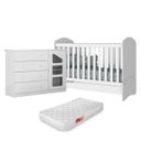 Ver imagem 1 de Cômoda Algodão Doce Sapateira 4 Gavetas MDF + Berço Mini Cama Pirulito Branco c/ Colchão
