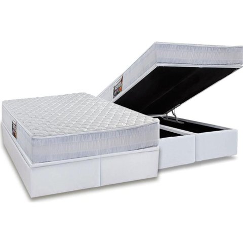 Cama Box Baú Queen: Colchão Ortopédico Herval Ag65 Frontier + Base Crc Linhão White (158x198)