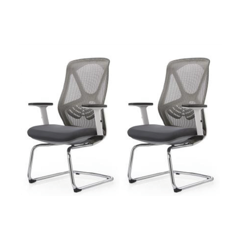Kit 2 Cadeiras de Escritório para Espera em Tela Mesh com Encosto e Assento na Cor Cinza e Base Fixa