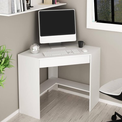 Mesa de Escritório em L com 1 Gaveta - Branco