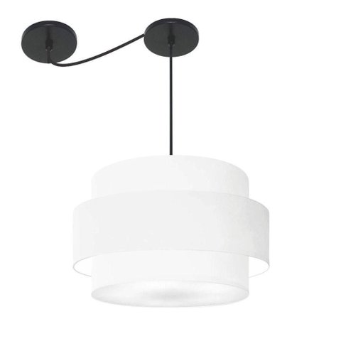 Lustre Sala de Jantar com Desvio Vivare Md-4400 Cúpula em Tecido 55cm Branco 127/220v