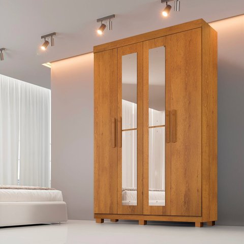 Guarda-Roupa 4 Portas 3 Gavetas com Espelho MDF Parma Yescasa Marrom/Cinamomo