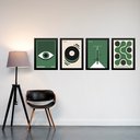 Ver imagem 2 de Kit 4 Quadros Artes Bauhaus Verde e Preto 24x18cm - com Vidro:moldura Branca